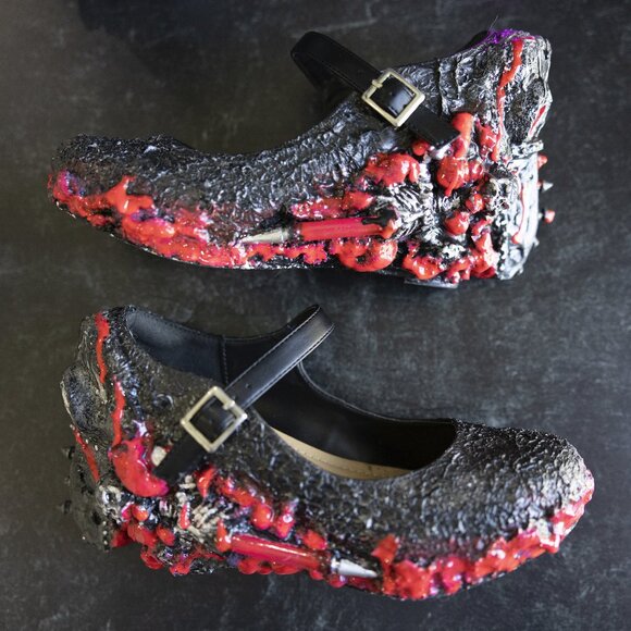 Custom Zombie Peepshow Plague Doctor Wedges - Size 8 - UV Pink and Black - Picture 8 of 11